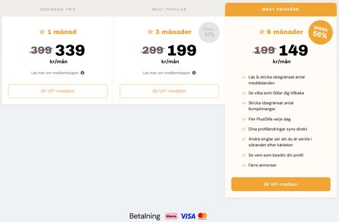 Skärmdump av priserna hos Motesplatsen