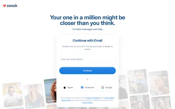 Skärmbild av Zoosk-webbplatsen